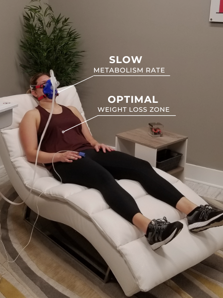 Person seated for RMR metabolic test